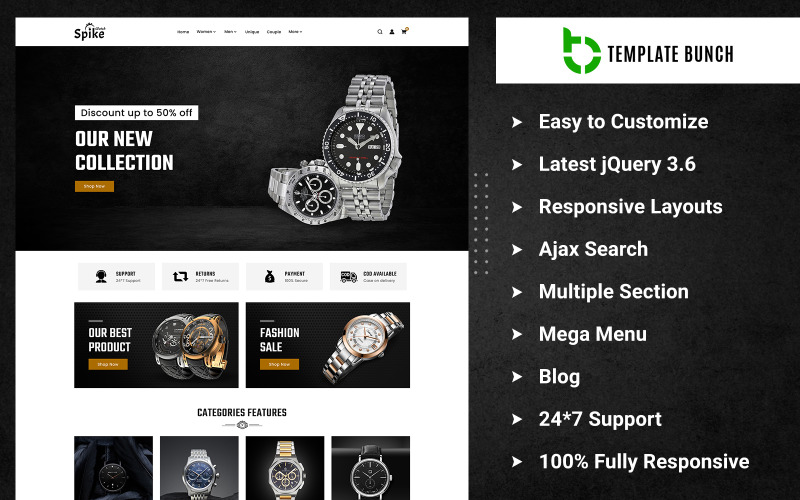 Spike Watch - E-ticaret için Duyarlı Shopify Teması