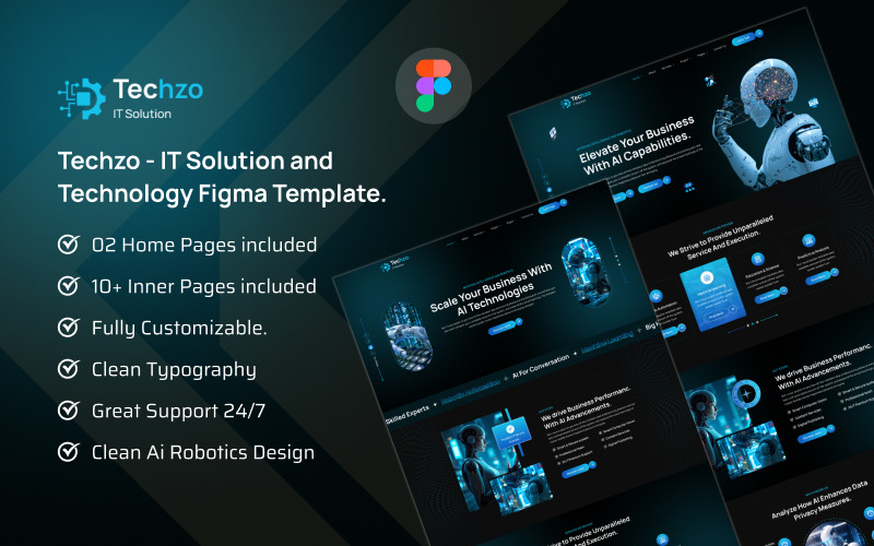 Techzo – Figma-Vorlage für IT-Lösungen und Technologie.