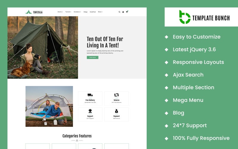 Tent Zilla - Store Shopify Responsive Theme for eCommerce