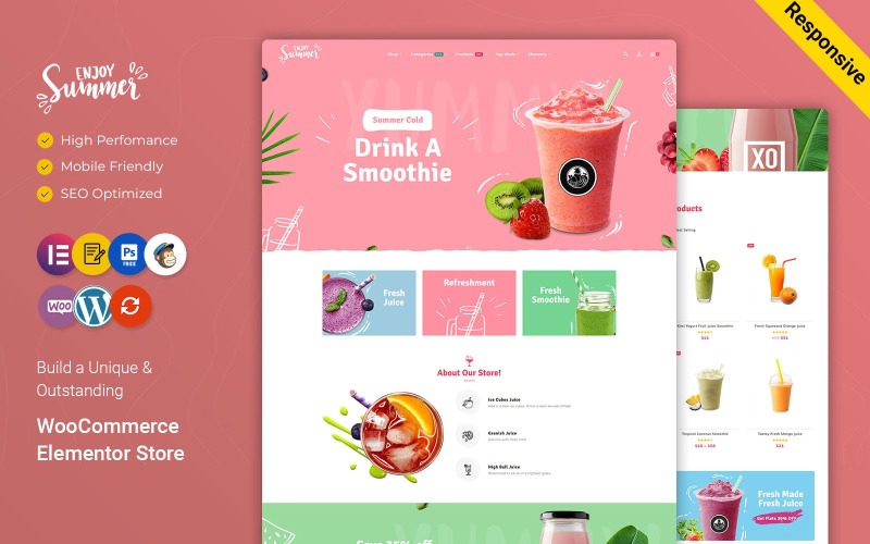 Été - Thème WordPress WooCommerce pour glaces, boissons, jus et shakes