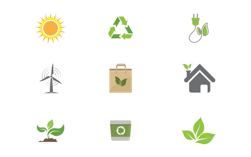 Set of ecology icons. Environment sustainability renewable energy illustration design template v.4