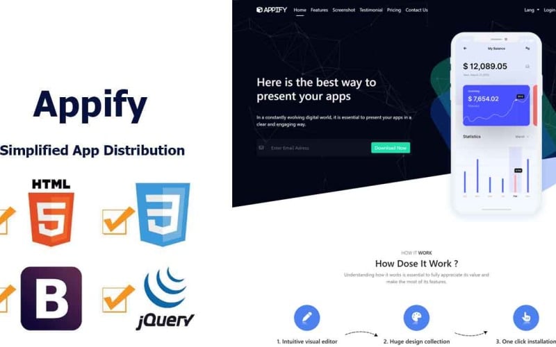 Modello di landing page di Appify