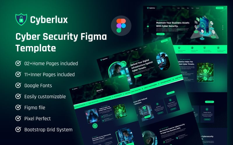 Cyberlux Cyber Security Figma šablona