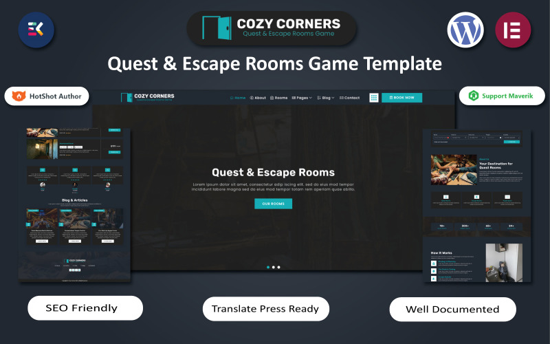 Cozy Corners - Quest & Escape Rooms Spel WordPress Elementor Mall