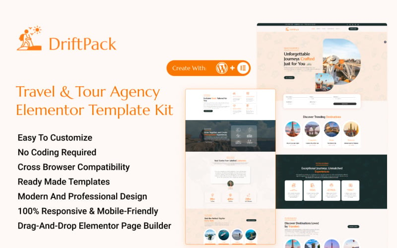 Driftpack - Kit modello Elementor per agenzie di viaggi e tour