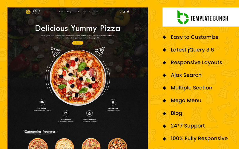 Lord Pizza Store Shopify Responsive Theme für E-Commerce