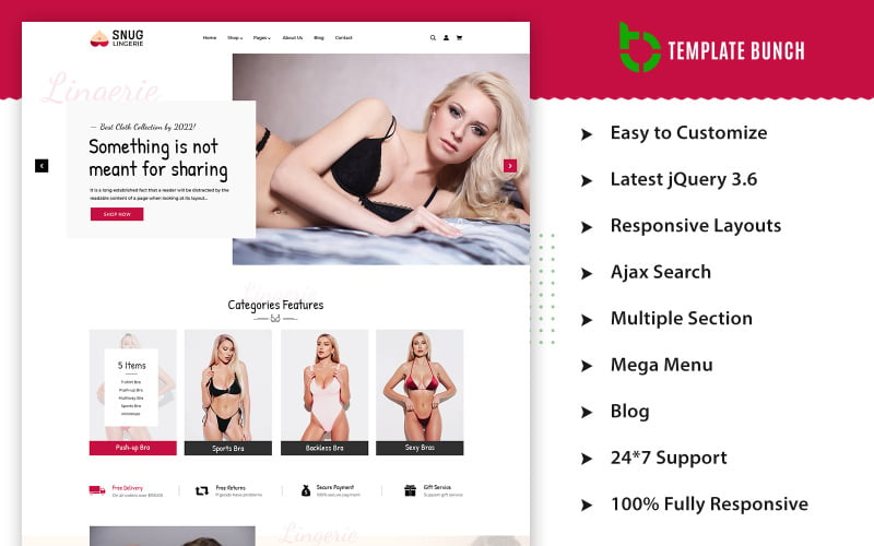 Snug Lingerie - Responsive Shopify Theme for eCommerce