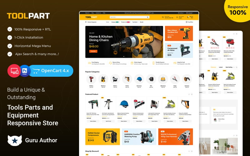 ToolPart – Eszközök Alkatrészek és berendezések Reszponzív Opencart téma