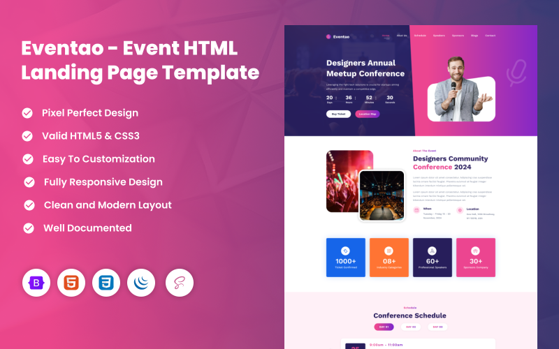 Eventao – HTML-Landingpage-Vorlage für Events