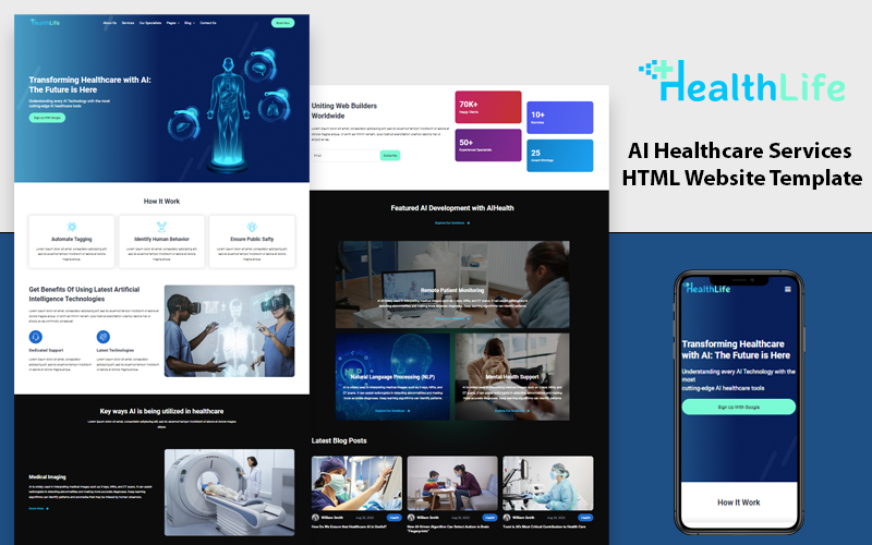 Šablona webových stránek AI Healthcare Services HTML