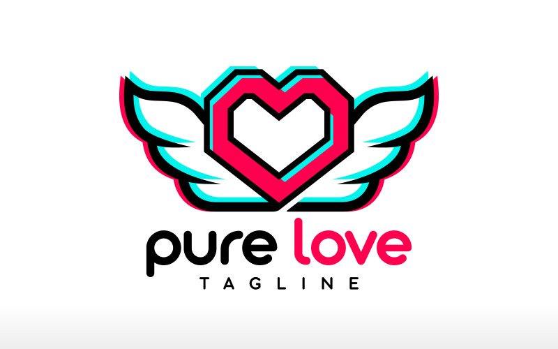 Pure Love Logo Design Celebration Logo Freedom icon Flying Love Cuddle cation logo Angel Wings