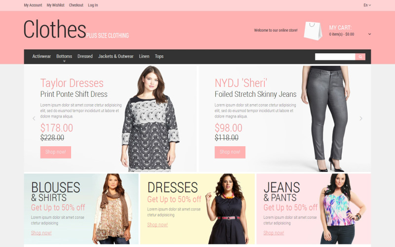 Tema de roupas tamanho plus Magento