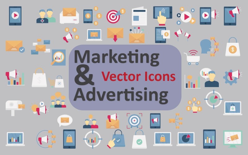 Iconos creativos de marketing y publicidad para campañas modernas