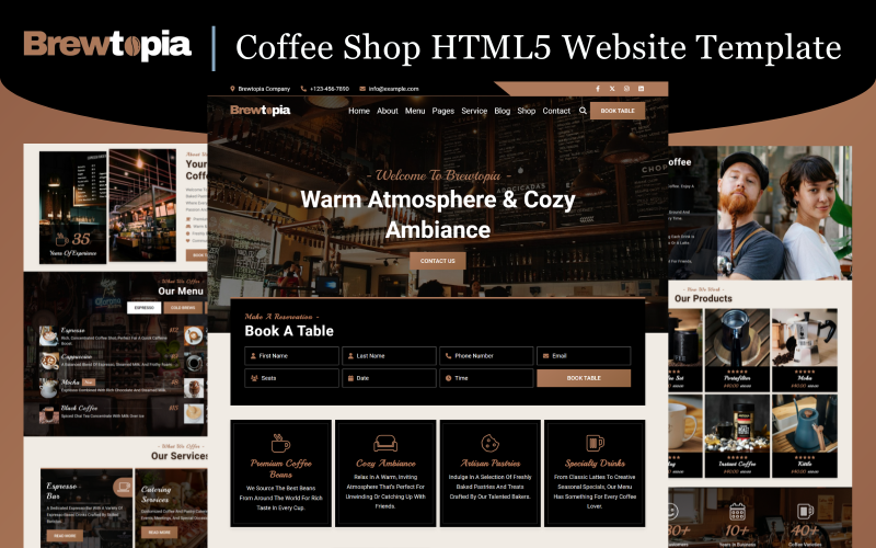 Brewtopia - Coffee Shop HTML5 webbplatsmall