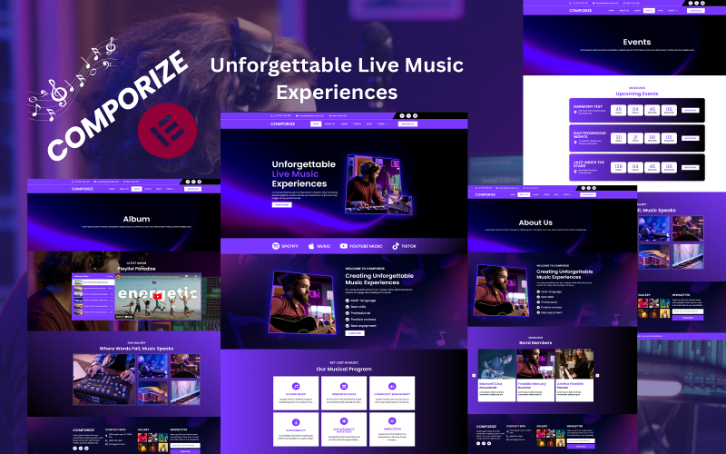 Comporize — лучший набор шаблонов для Elementor Music