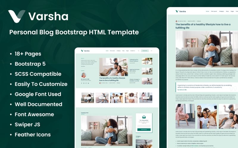 Varsha: modello HTML Bootstrap per blog personale