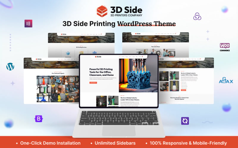 3D boční tisk Elementor téma WordPress