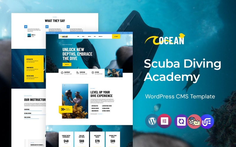 Oceán - Akademie potápění a dobrodružství WordPress Elementor Theme