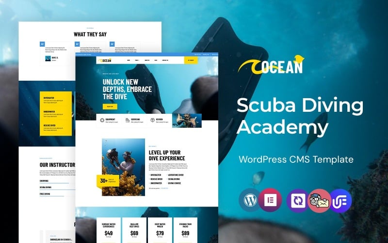 Ocean - Scuba Dalış Akademisi ve Macera WordPress Elementor Teması