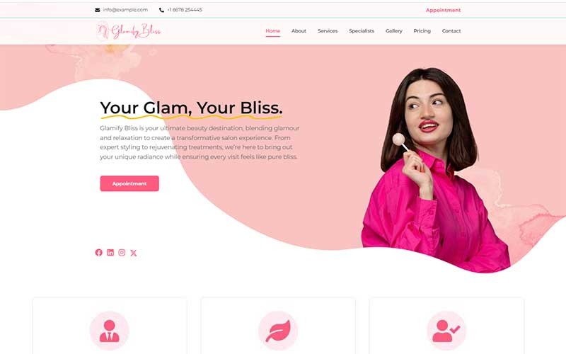 Glamify Bliss – Güzellik Salonu Açılış Sayfası Şablonu