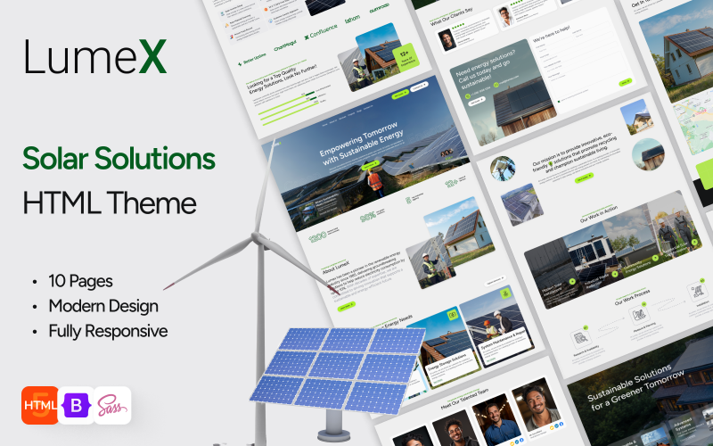 LumeX - HTML šablona pro solární a obnovitelné zdroje energie