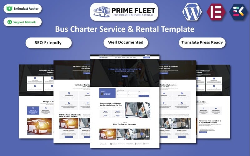 Plantilla Elementor para servicio de alquiler y alquiler de autobuses de Prime Fleet