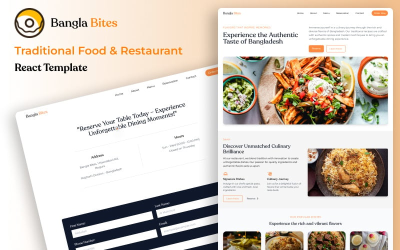 Bangla Bites: plantilla de restaurante de comida tradicional de React