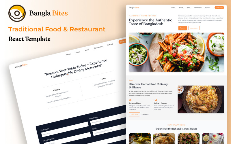 Bangla Bites - React Geleneksel Yemek Restoran Şablonu