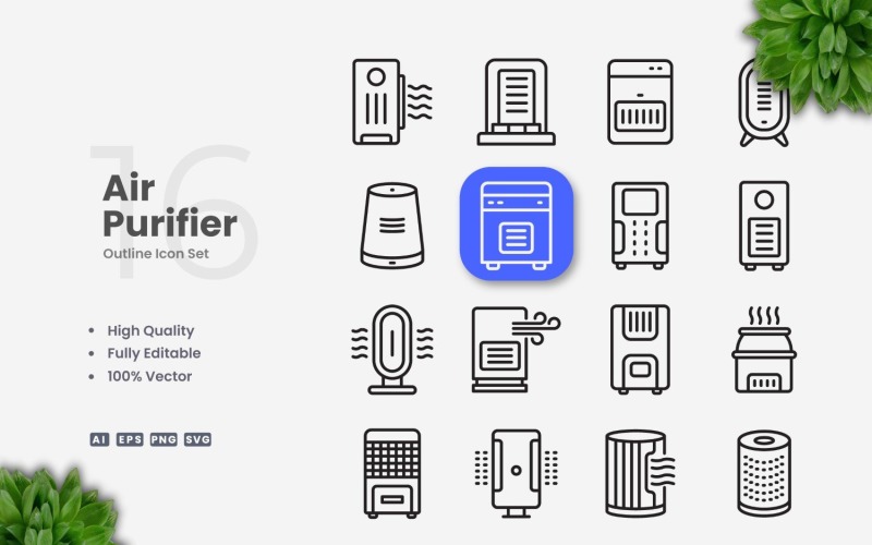 16 Air Purifier Outline Icon Set