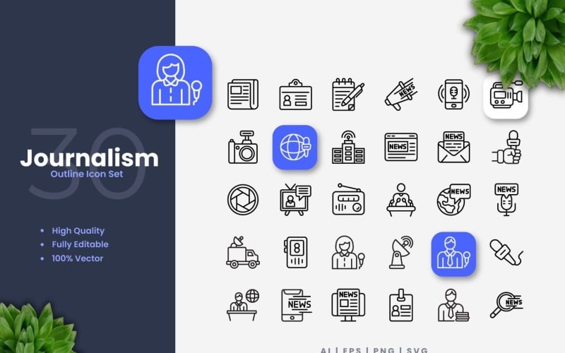 30 Journalism Outline Icon Set