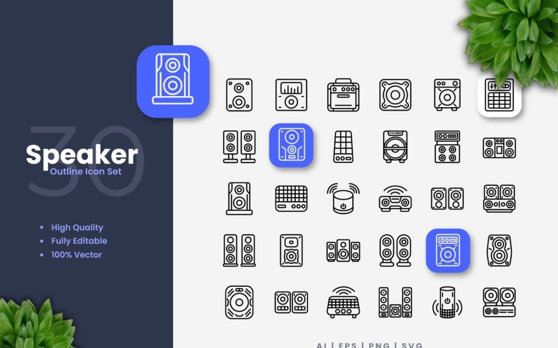 30 Speaker Outline Icon Set