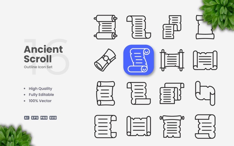 16 Ancient Scroll Outline Icon Set