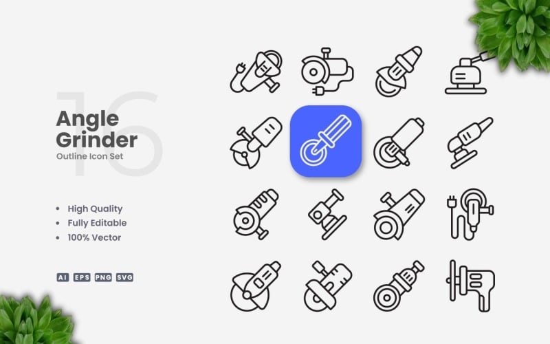 16 Angle Grinder Outline Icon Set