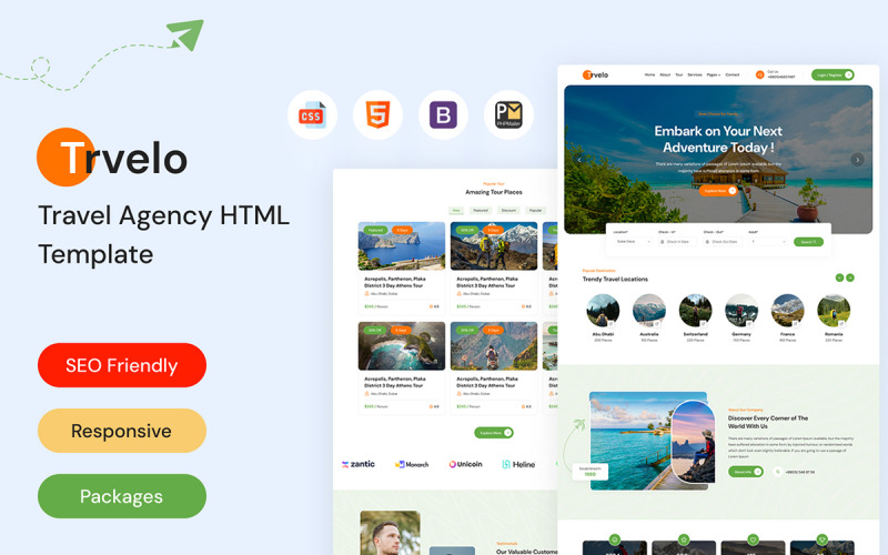 Trvelo – Utazás és utazási iroda foglalási HTML-sablonja