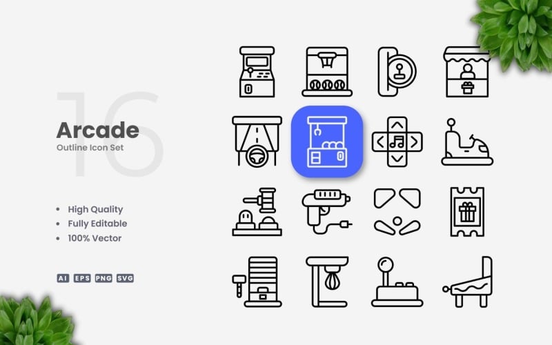 16 Arcade Outline Icon Set