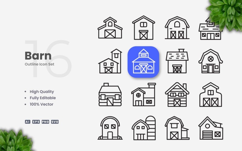 16 Barn Outline Icon Collection