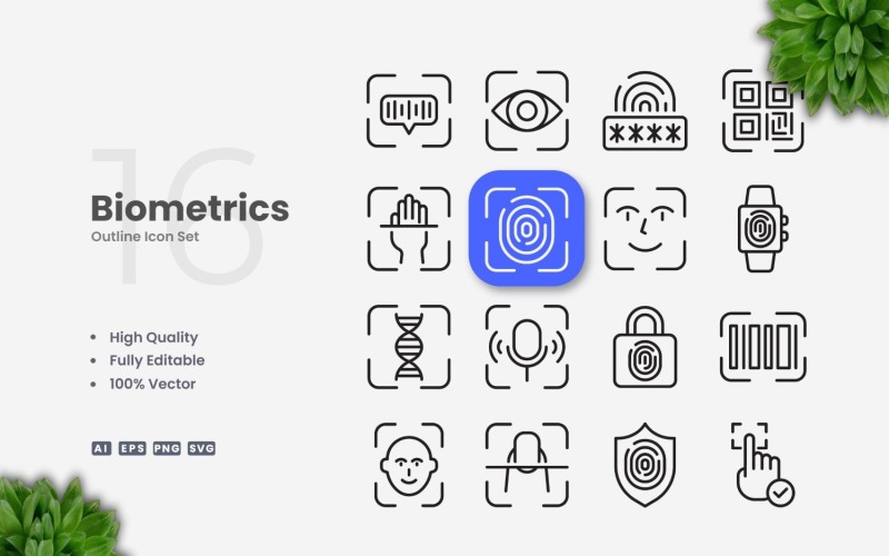 16 Biometrics Outline Icon Set