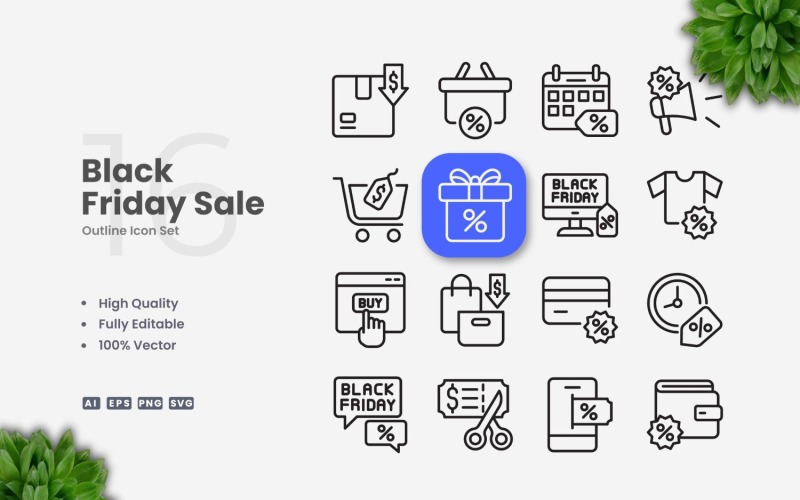 16 Black Friday Sale Outline Icon Set