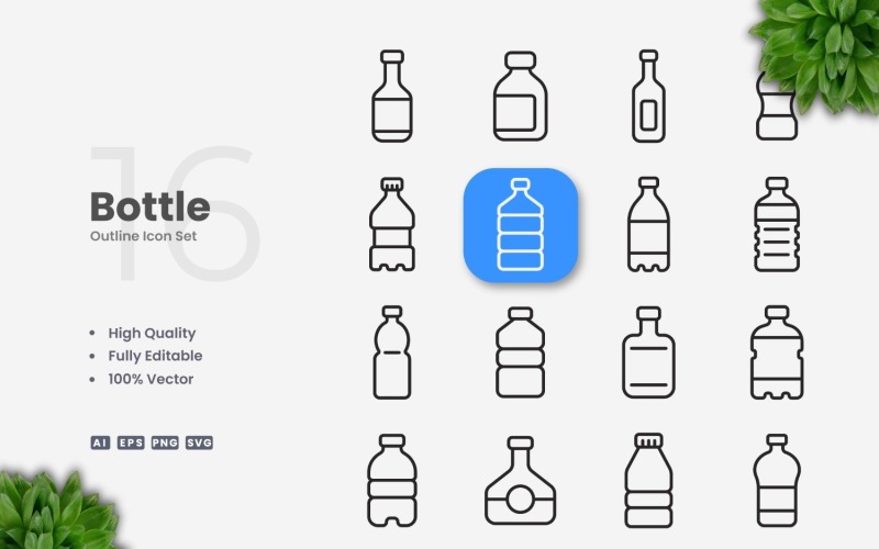 16 Bottle Outline Icon Set