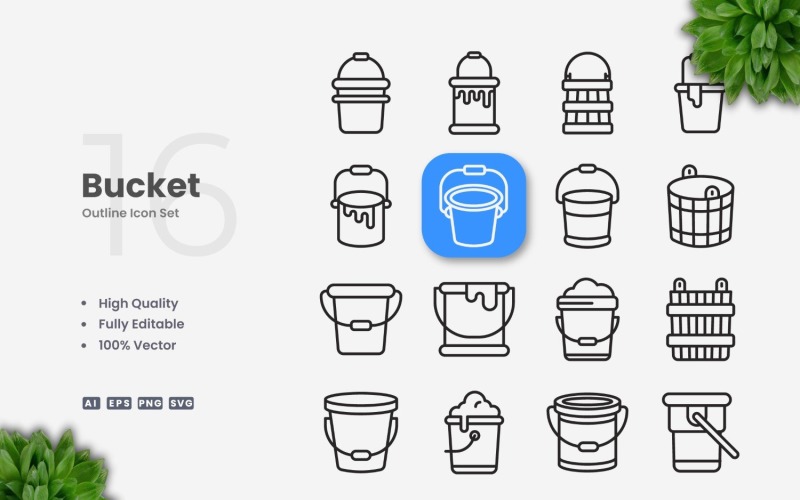 16 Bucket Outline Icon Set