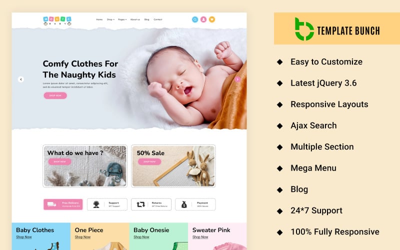 Magic - Baby Cloths Адаптивная тема Shopify для шаблона веб-сайта электронной коммерции