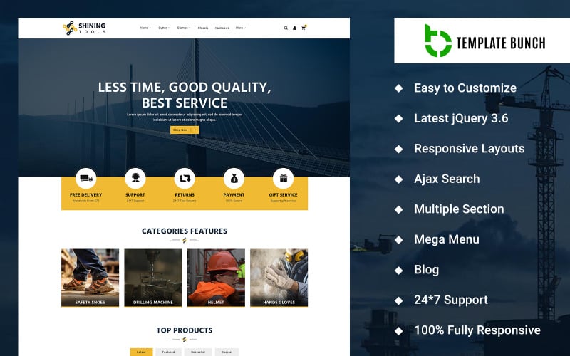 Shining - Tools eCommerce Theme on Shopify Website Template