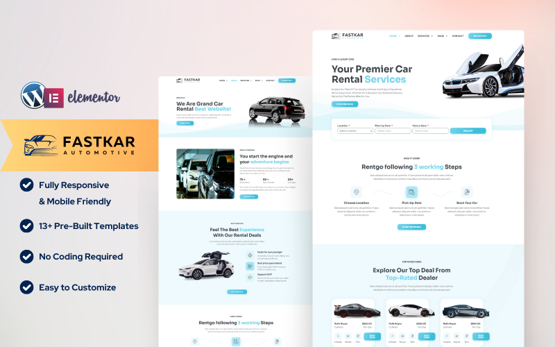 FastKar — Araba Kiralama WordPress Elementor Şablon Seti