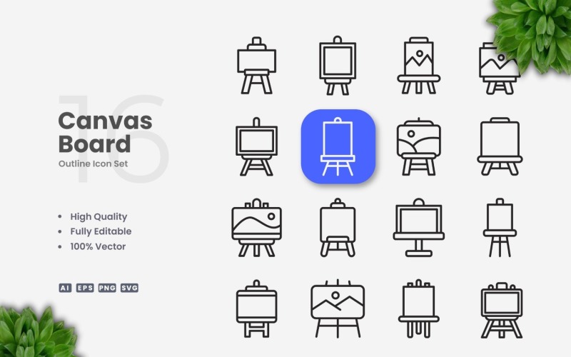 16 Canvas board Outline Icon Set