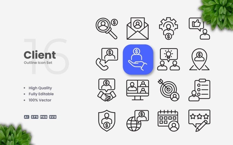 16 Client Outline Icon Set