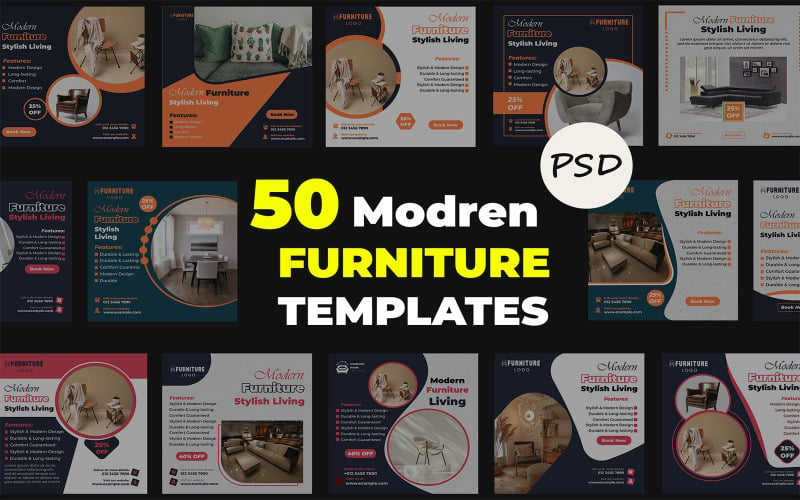 Furniture & Woodwork Social Media Posts - 50 Editable Photoshop Templates for High Engagement