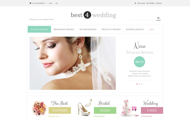 Thème Magento réactif pour la boutique de mariage