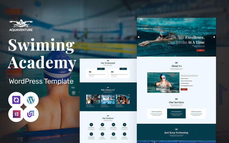 Aqua Venture - Tema Elementor de WordPress para academia y entrenamiento de natación