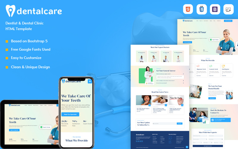 Dentalcare – HTML-шаблон стоматолога та стоматологічної клініки