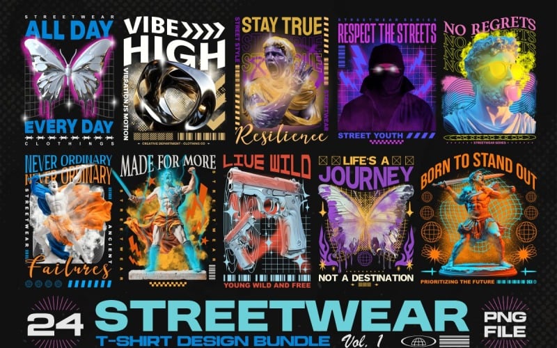 Streetwear Graphic T-shirt Designs Bundle Vol1